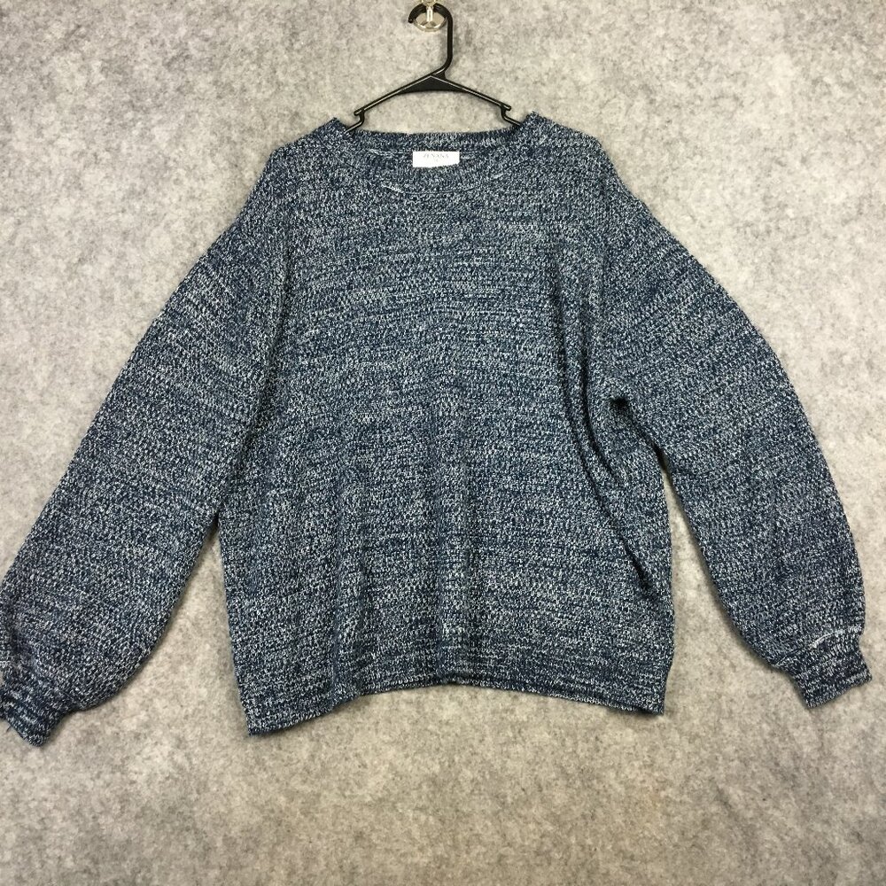 Zenana Sweater 1X Knit Crew Neck Balloon Sleeve Oversized Blue Pullover Casual